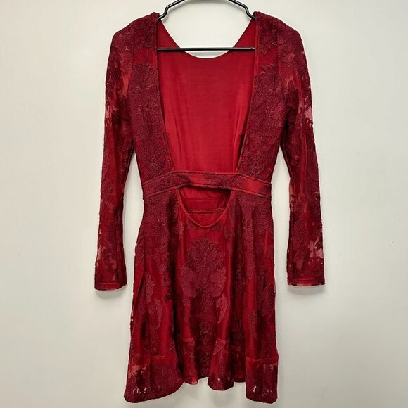 For Love & Lemons A Night to Remember Long Sleeve Lace Cocktail Mini Dress Red S - Picture 11 of 16